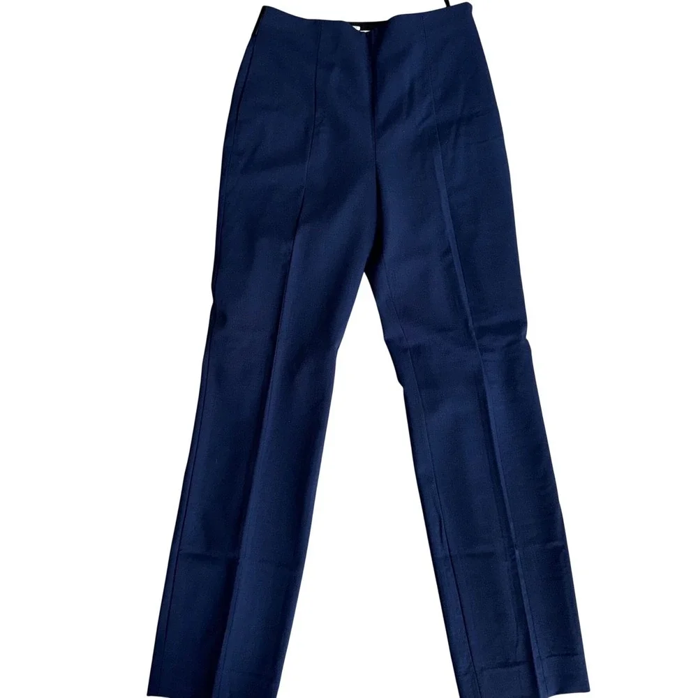 Tory Burch Trousers Women 2 Navy Blue High Rise Seam Detail Straight Leg SideZip